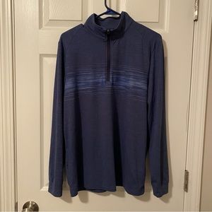 Pro‎ Tour Play Long Sleeve Mens Medium Blue 1/4 zip Golf Shirt Striped Detail